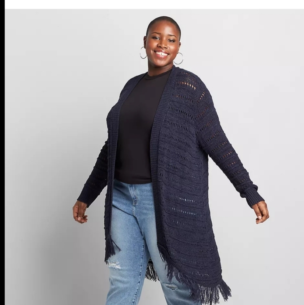 LANE Bryant Navy Open-Knit Cardigan Sweater